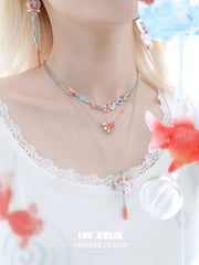 1ST XULIE Jewelry "THE SEA" Dreamy Goldfish Layered Pendant Necklace in Brass and Resin - Product View