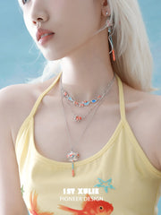 1ST XULIE Jewelry "THE SEA" Dreamy Goldfish Layered Pendant Necklace in Brass and Resin - Side View