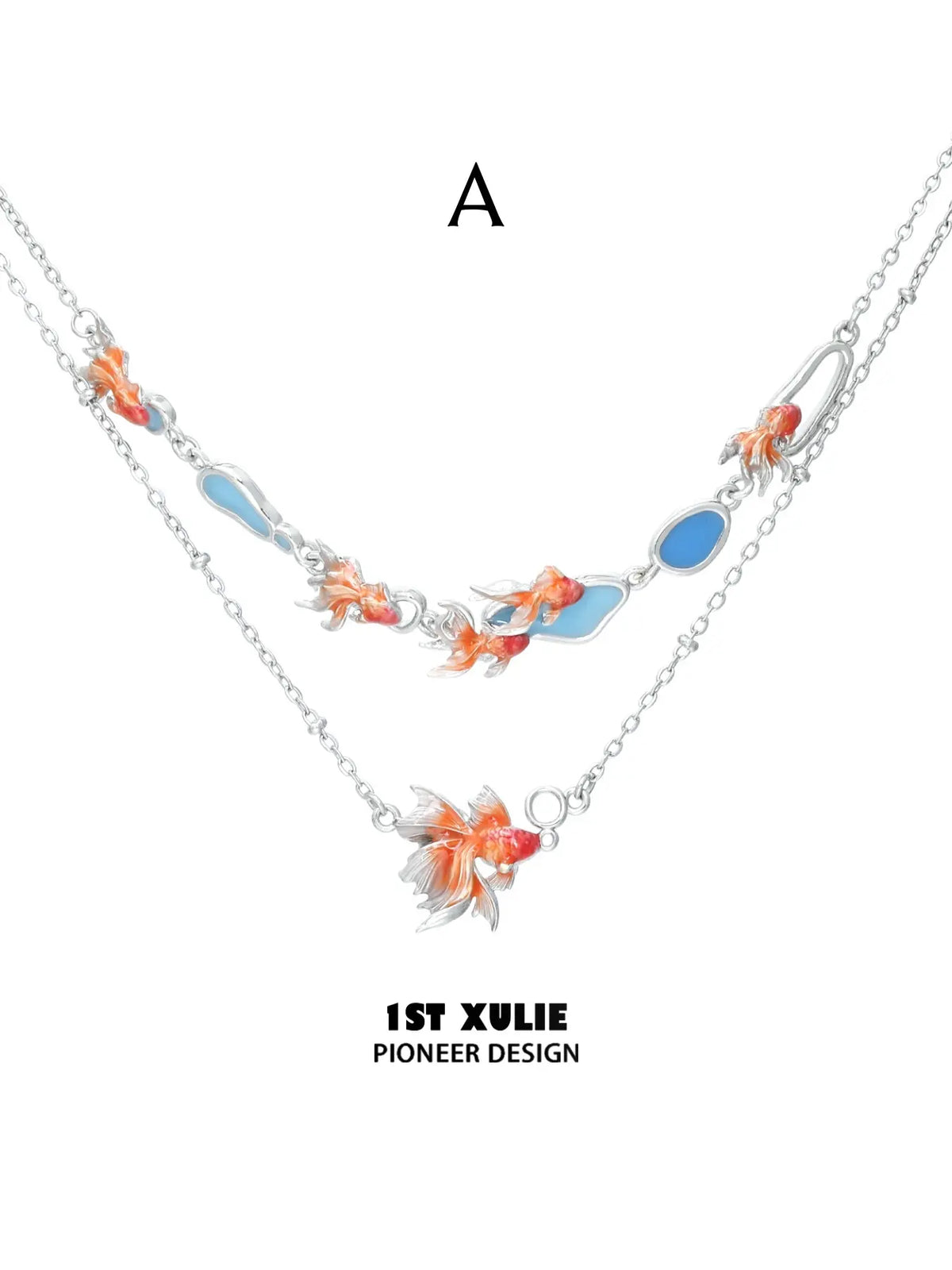 1ST XULIE Jewelry "THE SEA" Dreamy Goldfish Layered Pendant Necklace in Brass and Resin - Size Comparison