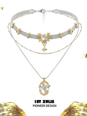 1ST XULIE "DREAM HORSE" Dreamy Unicorn Necklace in 18K Gold and Platinum Plated - Angle View