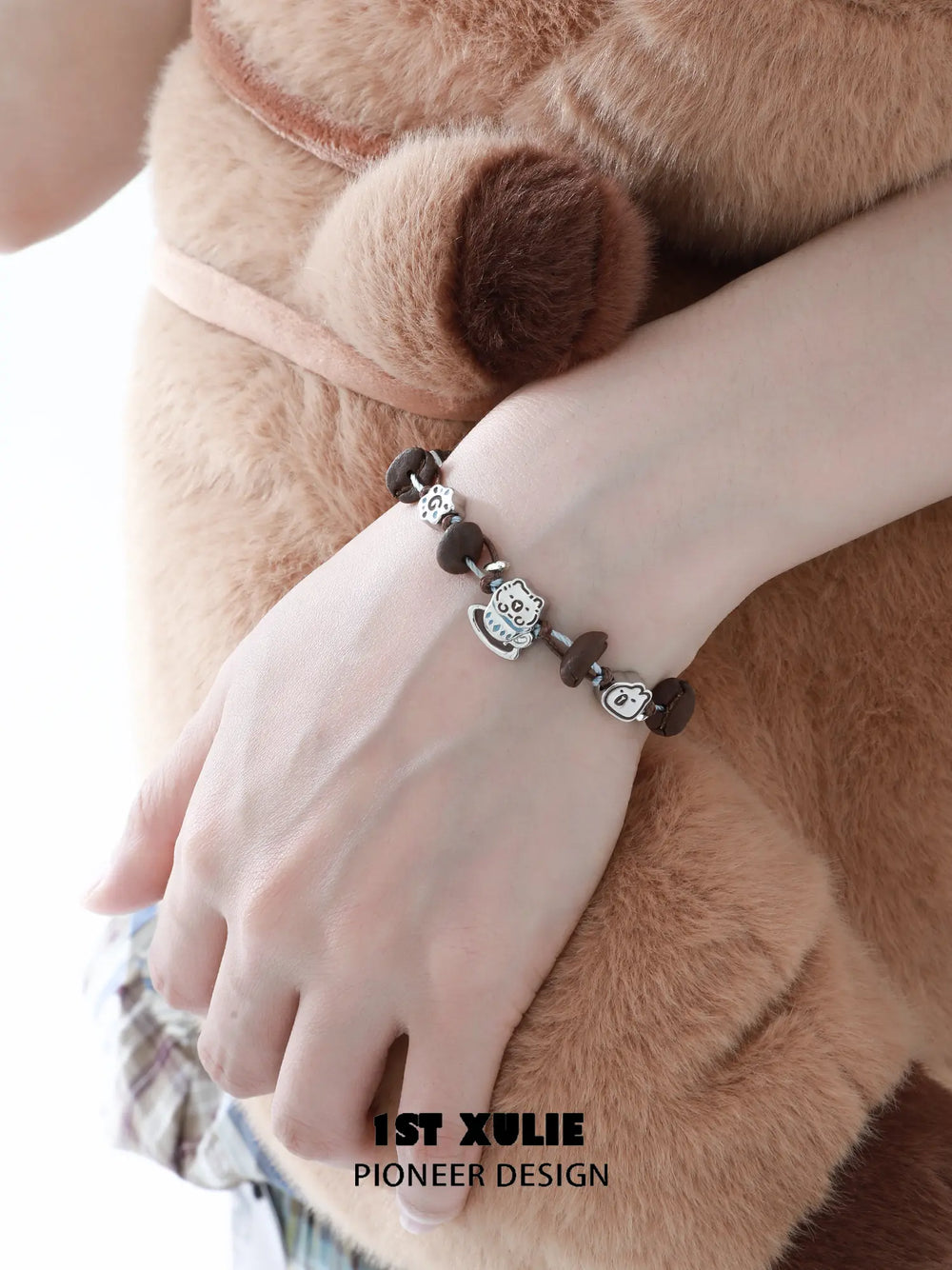 1ST XULIE Jewelry "POUR-OVER CAPYBARA" Enamel Capybara Charm Bracelet in Jeweler's Brass - Detail Shot
