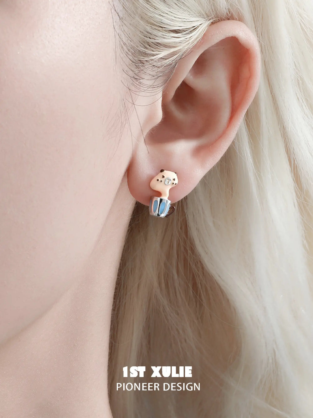 1ST XULIE Jewelry "POUR-OVER CAPYBARA" Enamel Capybara Stud Earrings in Brass and Enamel - Lifestyle Shot