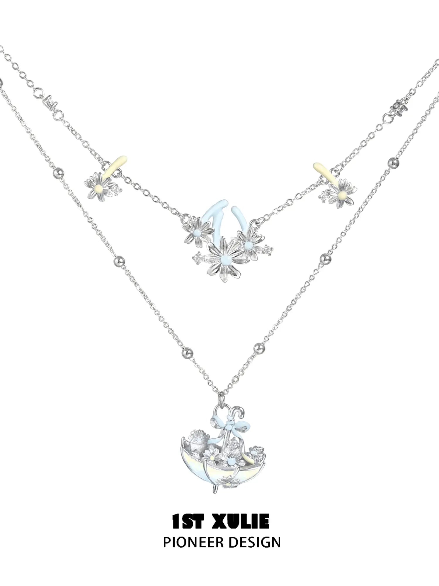 1ST XULIE Jewelry "DAISY" Enamel Daisy Double Layer Pendant Necklace in Platinum Plated - Packaging View