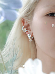 1ST XULIE Jewelry "DAISY" Hand-painted Enamel Daisy Drop Hoop Earrings - Angle 1