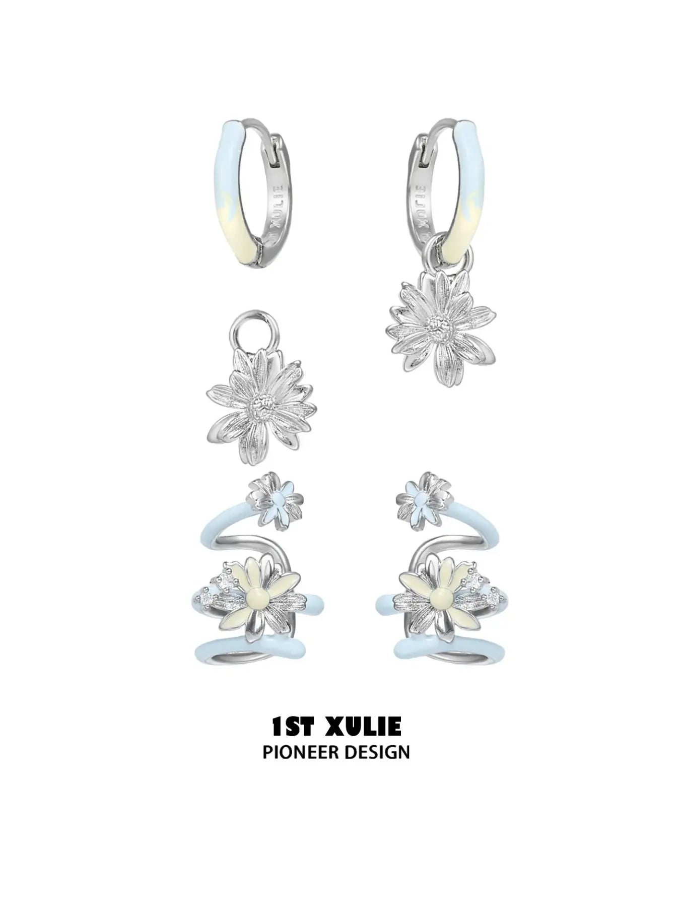 "DAISY" Hand-painted Enamel Daisy Drop Hoop Earrings - Image 11