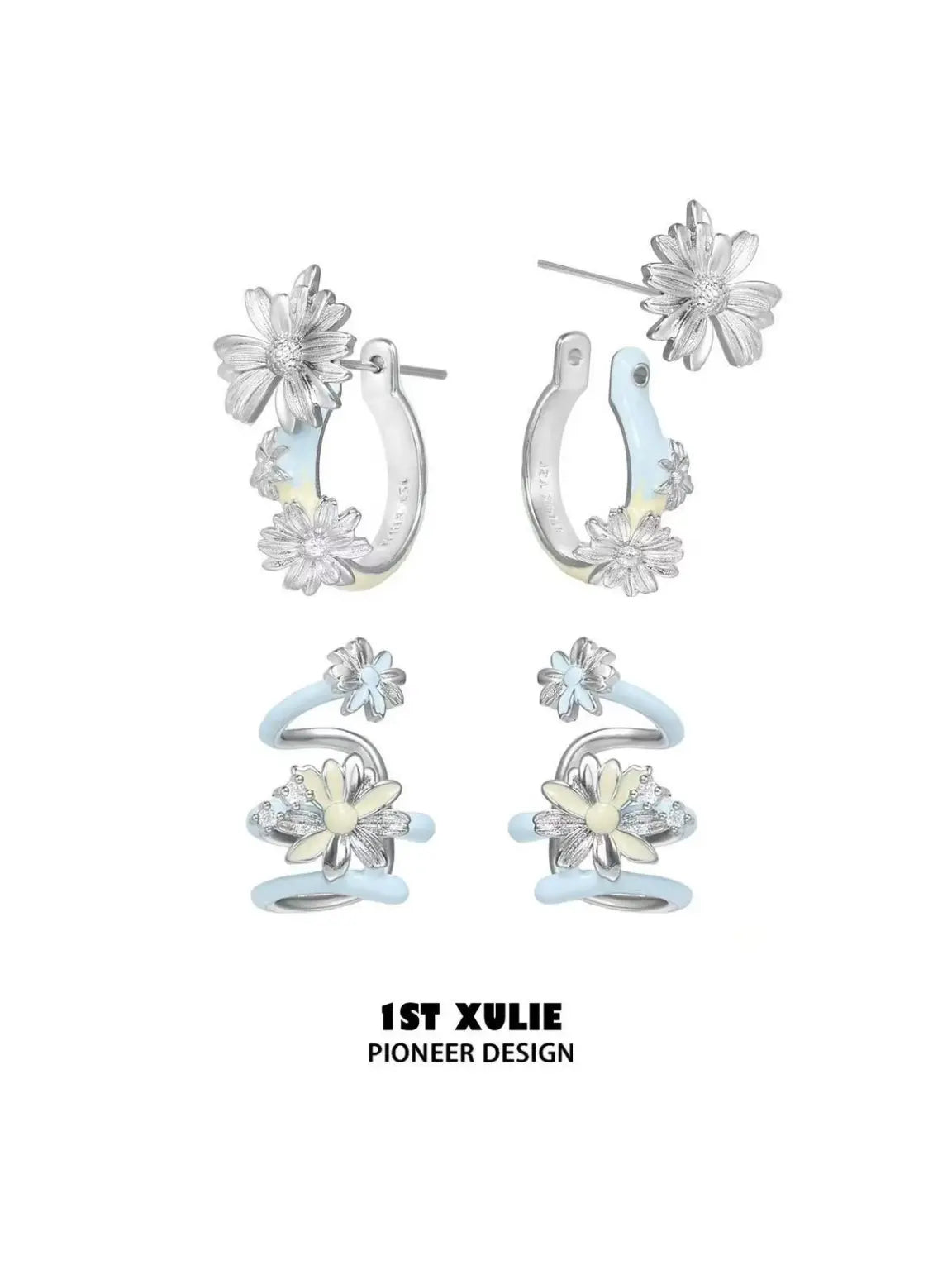 "DAISY" Hand-painted Enamel Daisy Drop Hoop Earrings - Image 12