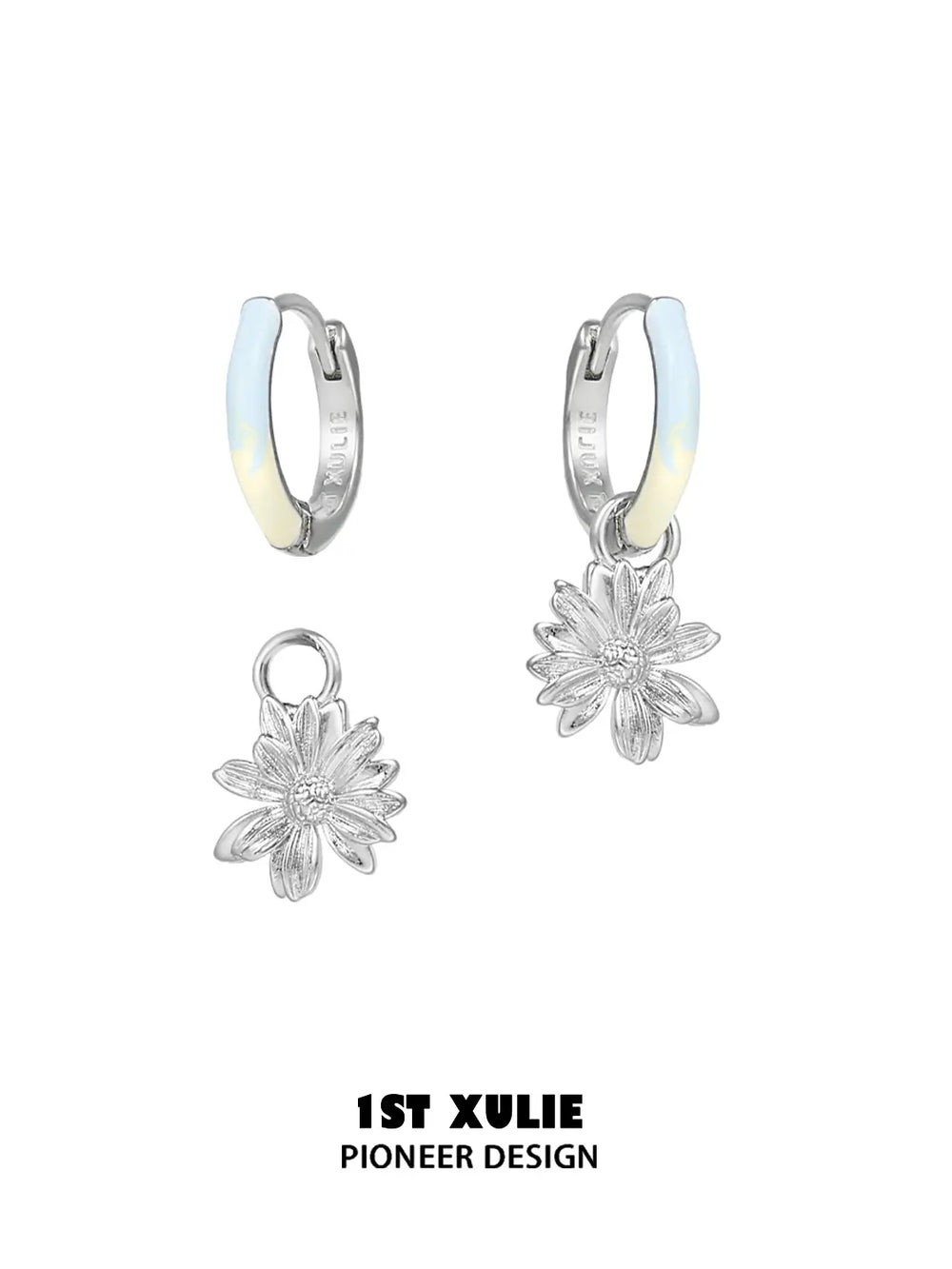 "DAISY" Hand-painted Enamel Daisy Drop Hoop Earrings - Image 13