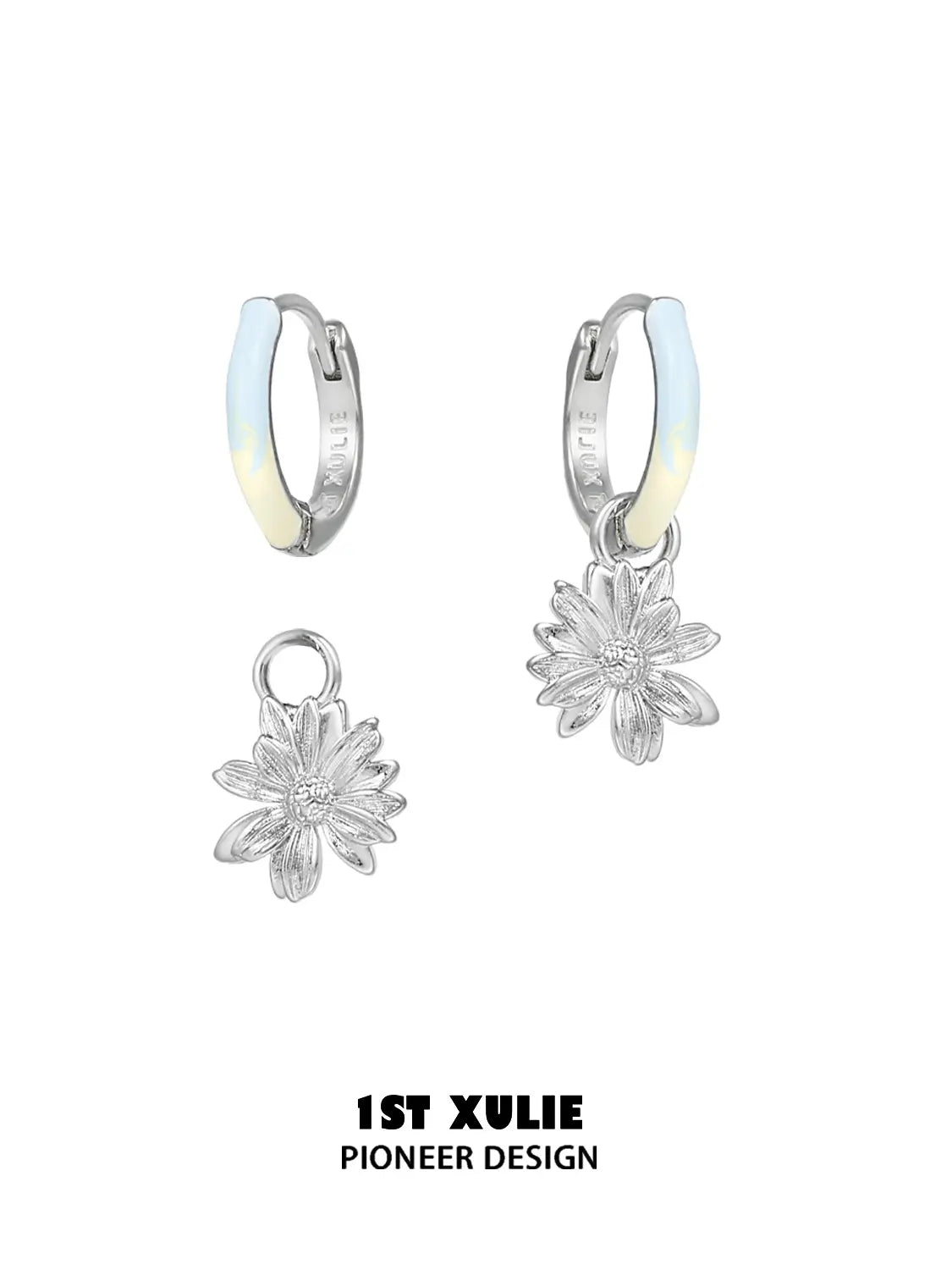 "DAISY" Hand-painted Enamel Daisy Drop Hoop Earrings - Image 13