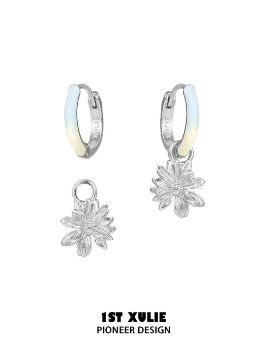 "DAISY" Hand-painted Enamel Daisy Drop Hoop Earrings - Image 13