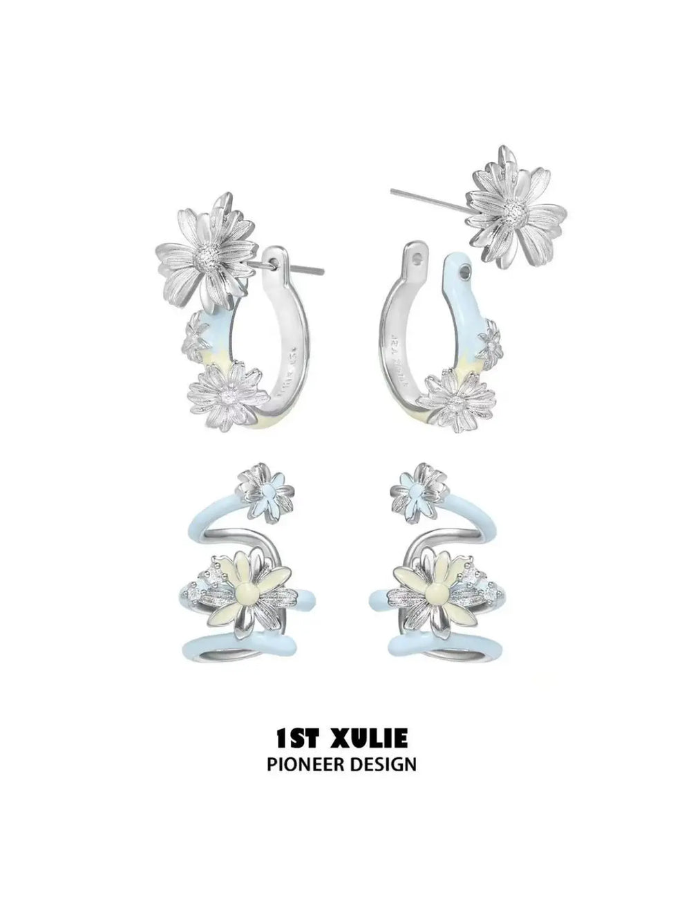 "DAISY" Hand-painted Enamel Daisy Drop Hoop Earrings - Image 12