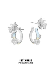 1ST XULIE Jewelry "DAISY" Hand-painted Enamel Daisy Drop Hoop Earrings - Angle 2