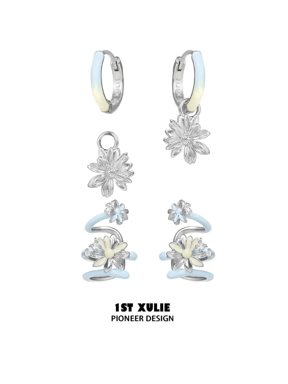 "DAISY" Hand-painted Enamel Daisy Drop Hoop Earrings - Image 11