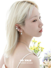 1ST XULIE Jewelry "DAISY" Hand-painted Enamel Daisy Drop Hoop Earrings - Detail Shot