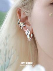 1ST XULIE Jewelry "DAISY" Hand-painted Enamel Daisy Drop Hoop Earrings - Lifestyle Shot
