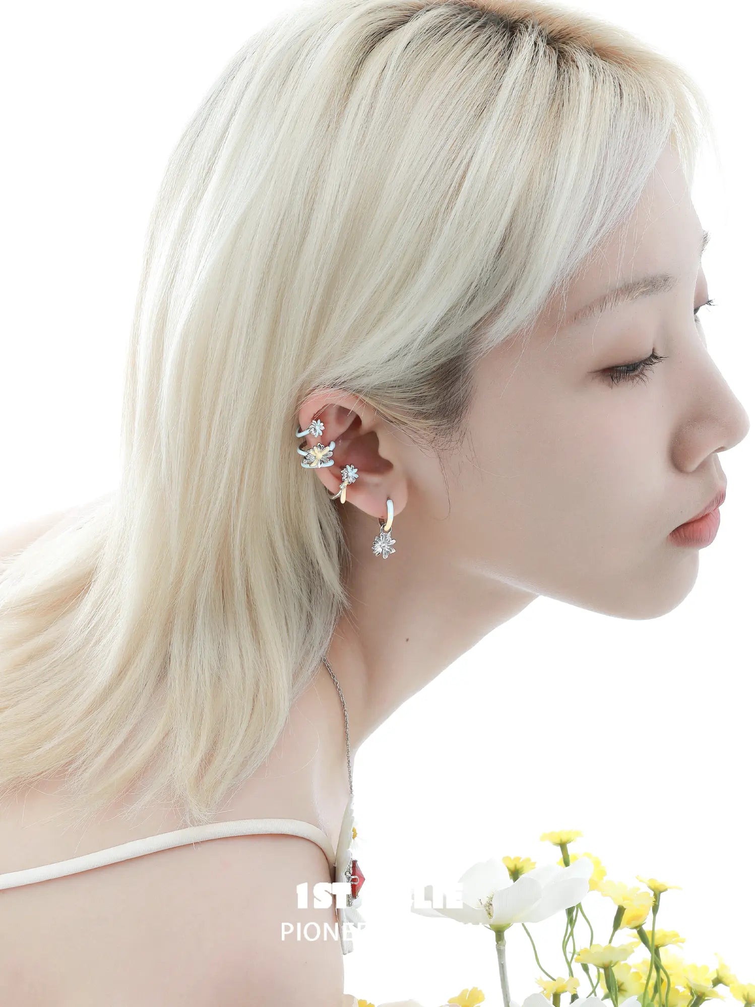 1ST XULIE Jewelry "DAISY" Hand-painted Enamel Daisy Drop Hoop Earrings - Product View