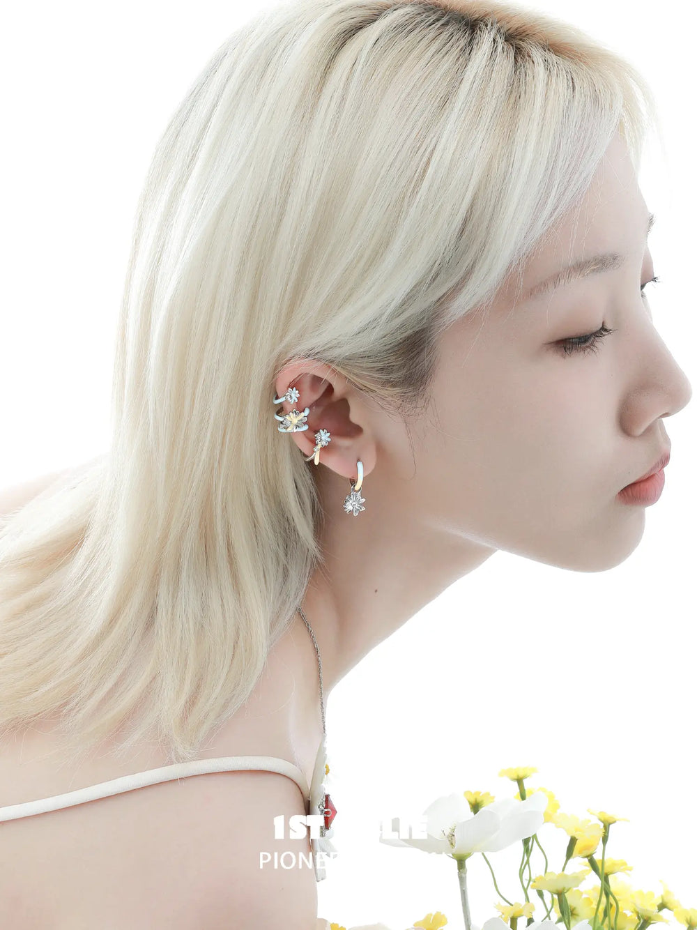 1ST XULIE Jewelry "DAISY" Hand-painted Enamel Daisy Drop Hoop Earrings - Product View