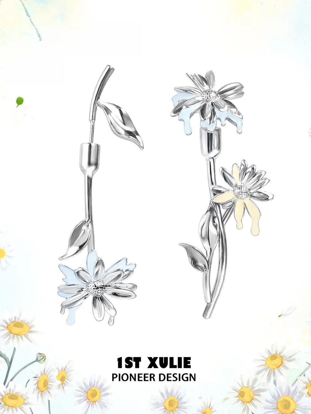 1ST XULIE Jewelry "DAISY" Enamel Floral Drop Earrings - Angle View