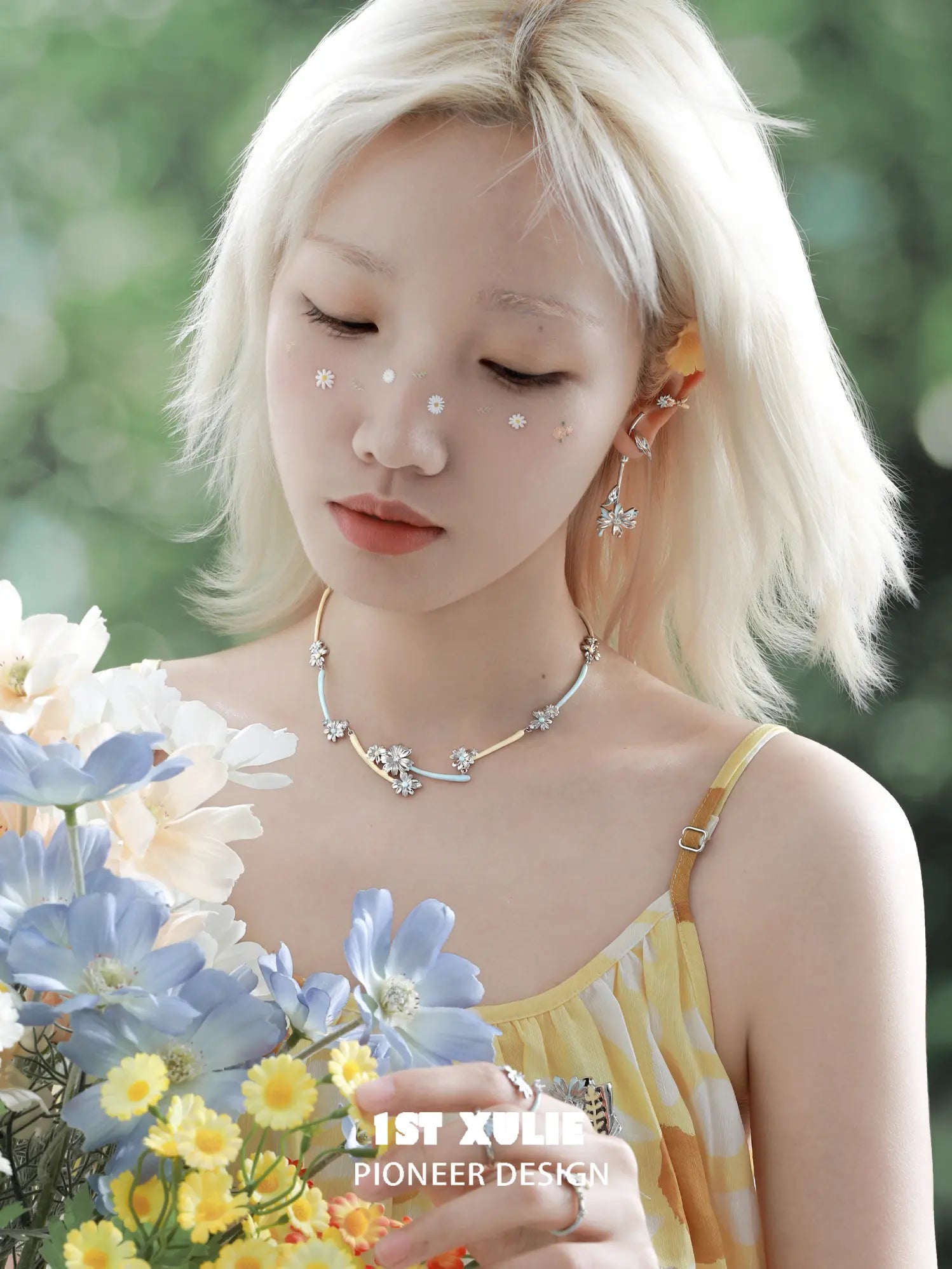 1ST XULIE Jewelry "DAISY" Enamel Floral Drop Earrings - On Model