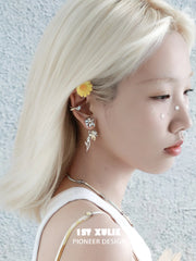 1ST XULIE Jewelry "DAISY" Enamel Floral Drop Earrings - Side View