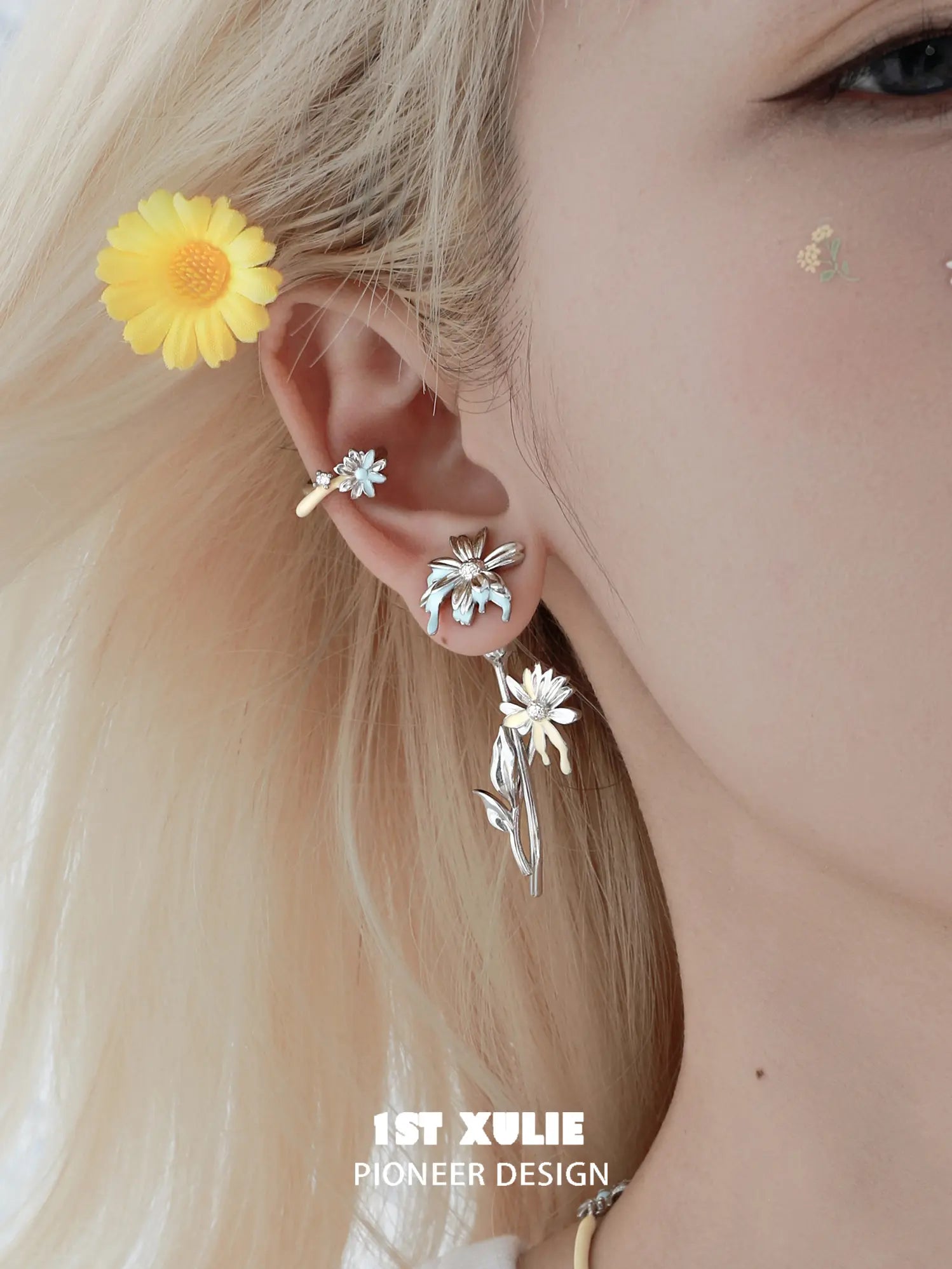 1ST XULIE Jewelry "DAISY" Enamel Floral Drop Earrings - Texture View