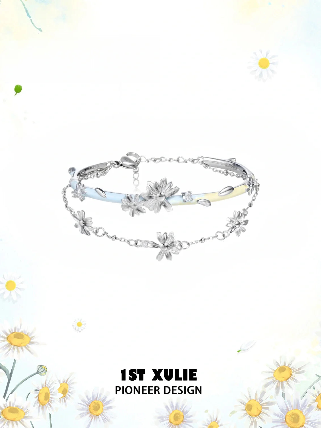 1ST XULIE Jewelry "DAISY" Enamel Gentle Daisy Bangle - On Model