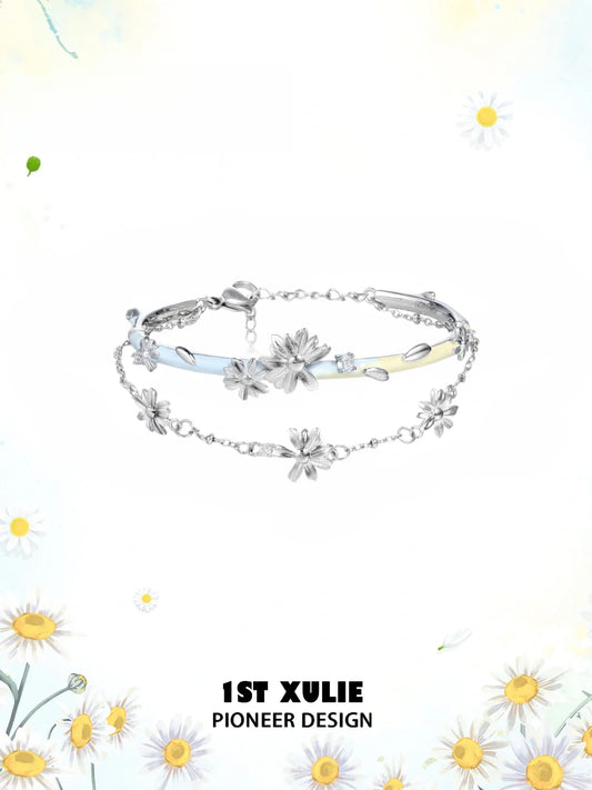 1ST XULIE Jewelry "DAISY" Enamel Gentle Daisy Bangle - On Model