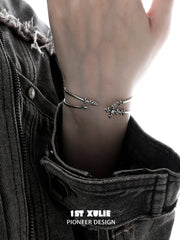 1ST XULIE Jewelry "Irises" Enamel Iris Cross Bangle in Platinum - Detail Shot