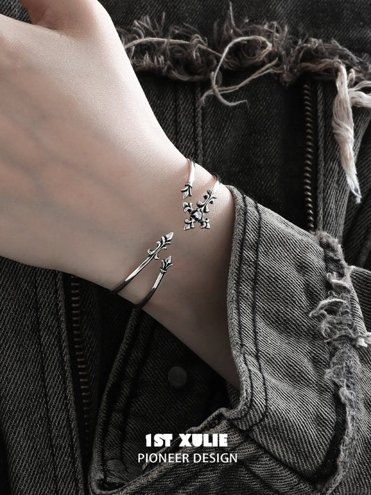 1ST XULIE Jewelry "Irises" Enamel Iris Cross Bangle in Platinum - Product View