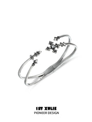 1ST XULIE Jewelry "Irises" Enamel Iris Cross Bangle in Platinum - Texture View