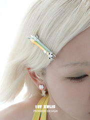 1ST XULIE Jewelry "RAINBOW CAT" Enamel Kitten Hair Clip - Detail Shot