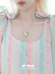 1ST XULIE Jewelry "RAINBOW CAT" Enamel Rainbow Kitten Statement Pendant Necklace in Brass - Angle View 1