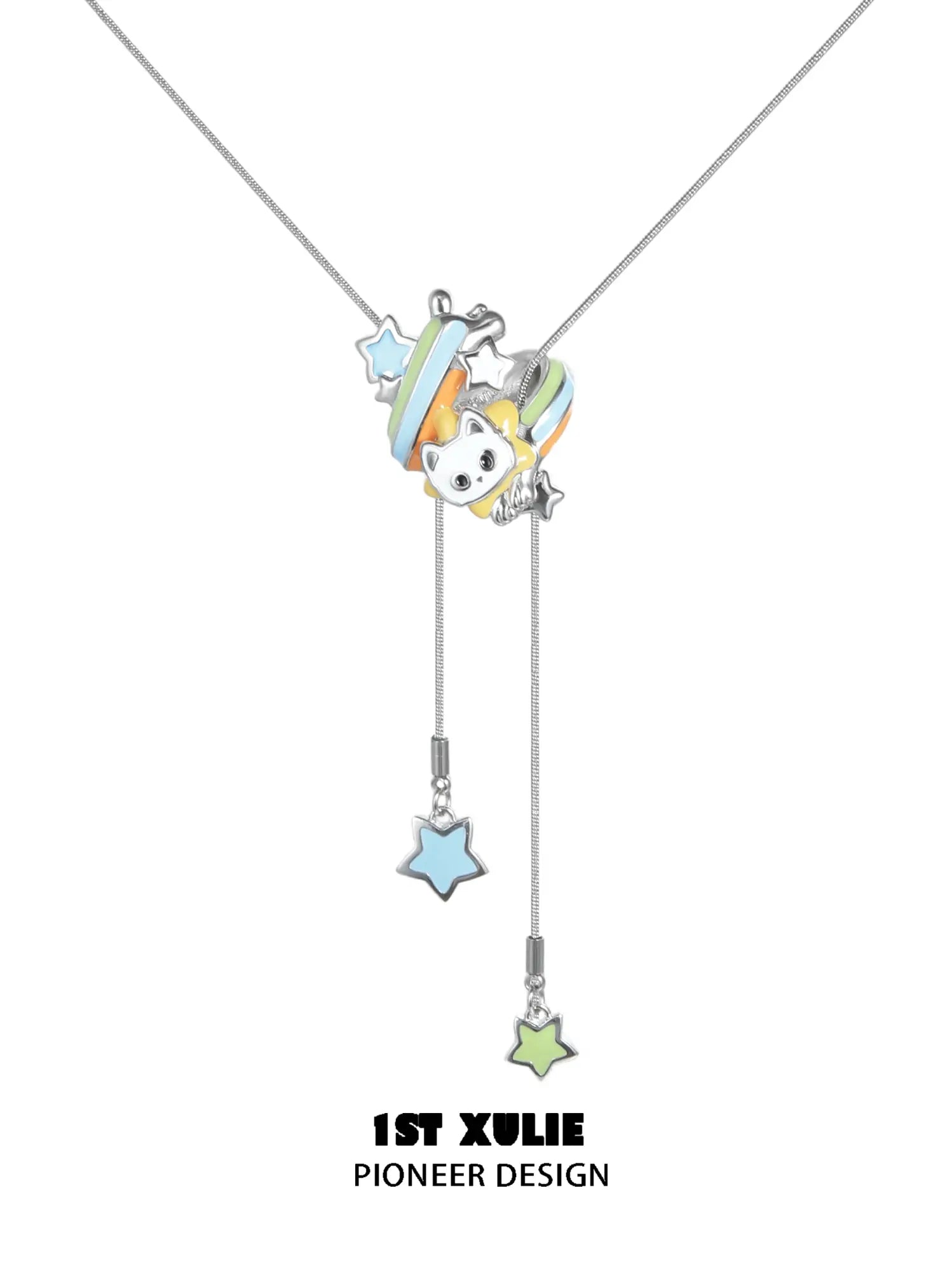 1ST XULIE Jewelry "RAINBOW CAT" Enamel Rainbow Kitten Statement Pendant Necklace in Brass - Packaging View