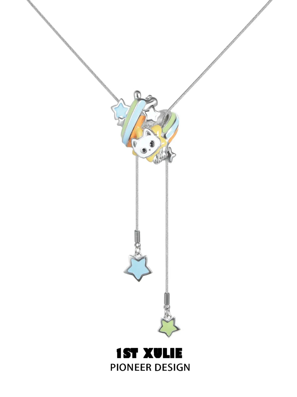 1ST XULIE Jewelry "RAINBOW CAT" Enamel Rainbow Kitten Statement Pendant Necklace in Brass - Packaging View