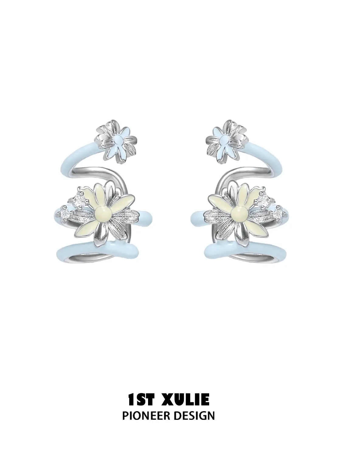 "DAISY" Enamel Zirconia Daisy Ear Cuffs, Dainty Floral Earrings - Image 13