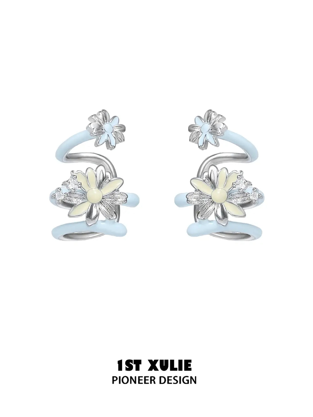 "DAISY" Enamel Zirconia Daisy Ear Cuffs, Dainty Floral Earrings - Image 13