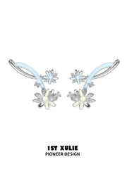 "DAISY" Enamel Zirconia Daisy Ear Cuffs, Dainty Floral Earrings - Image 15
