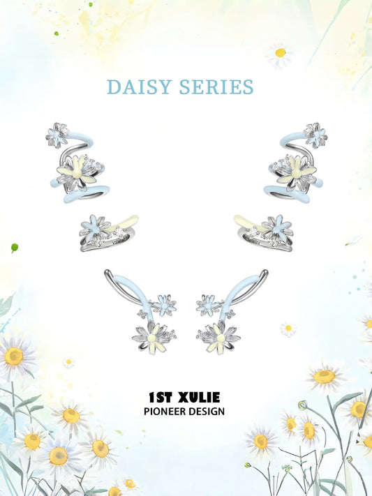 1ST XULIE Jewelry "DAISY" Enamel Zirconia Daisy Ear Cuffs in Brass - On Model