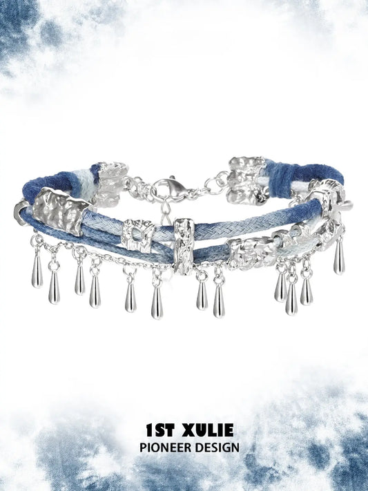 1ST XULIE Jewelry "MIAO" Ethnic Braided Tassel Bracelet in Platinum Plated - Side View
