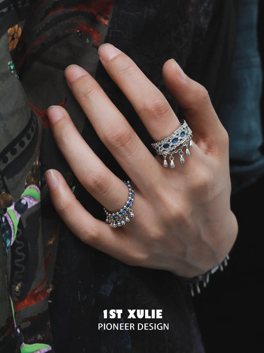 1ST XULIE Jewelry "MIAO" Ethnic Drawstring Statement Ring in 925 Sterling Silver - Product View