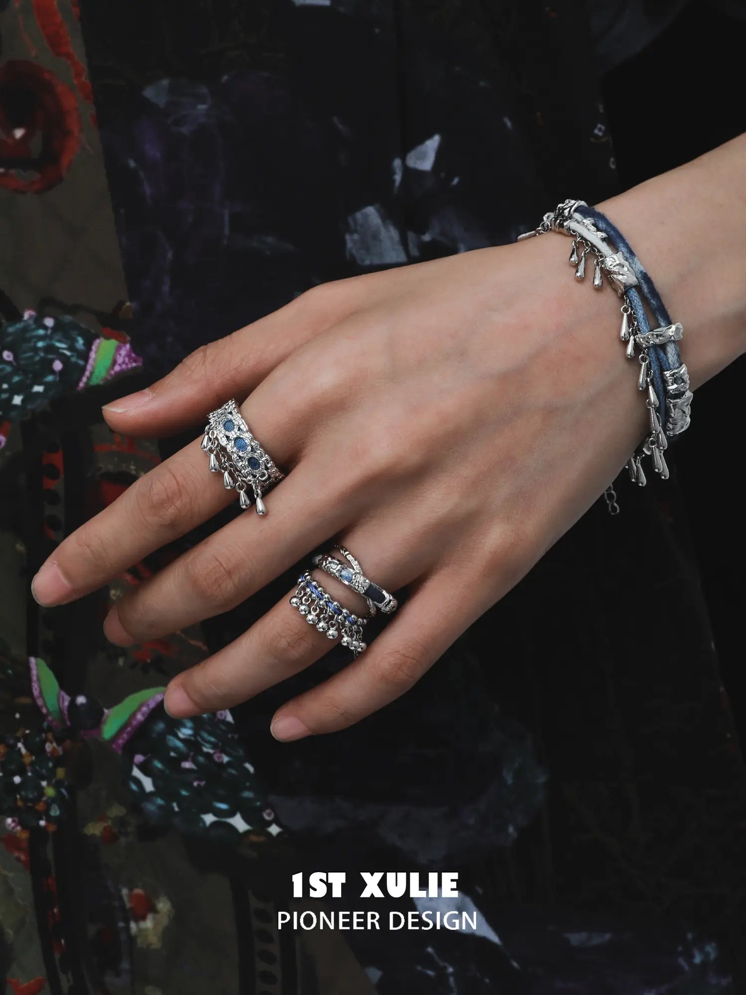 1ST XULIE Jewelry "MIAO" Ethnic Drawstring Statement Ring in 925 Sterling Silver - Lifestyle Shot