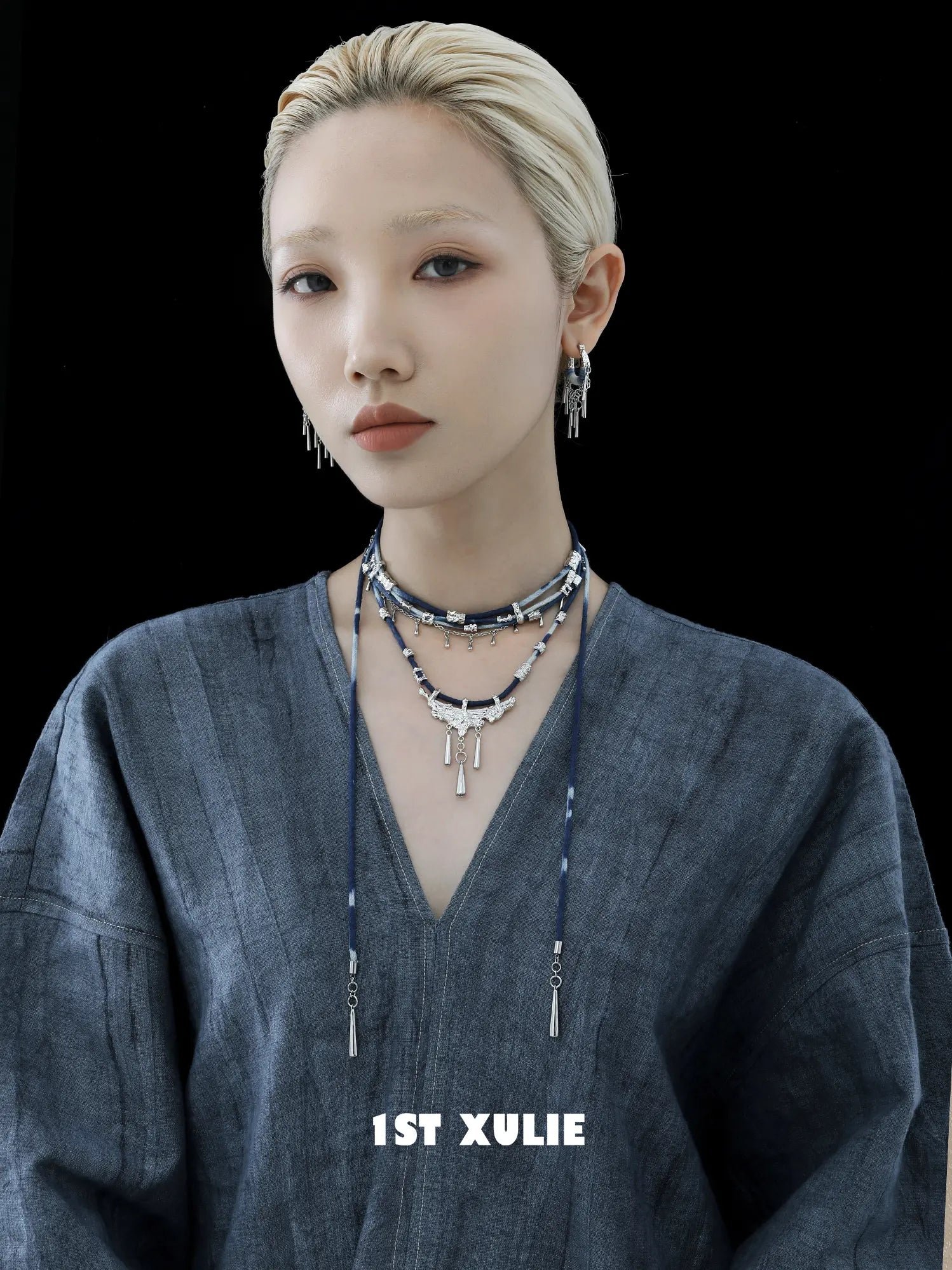 1ST XULIE Jewelry "MIAO" Ethnic Tassel Dangle Earrings in Platinum Plated - Product View