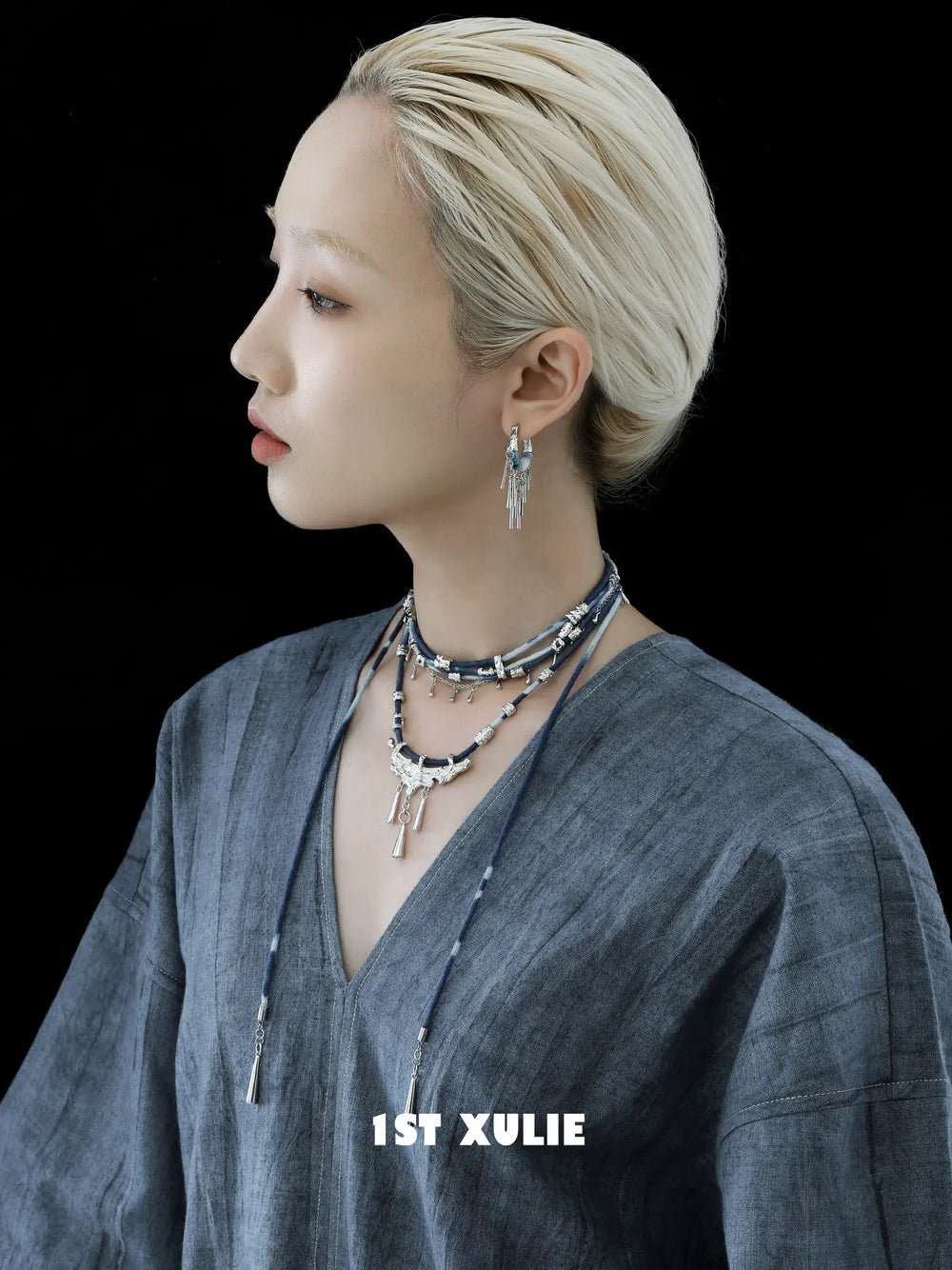 1ST XULIE Jewelry "MIAO" Ethnic Tassel Dangle Earrings in Platinum Plated - On Model