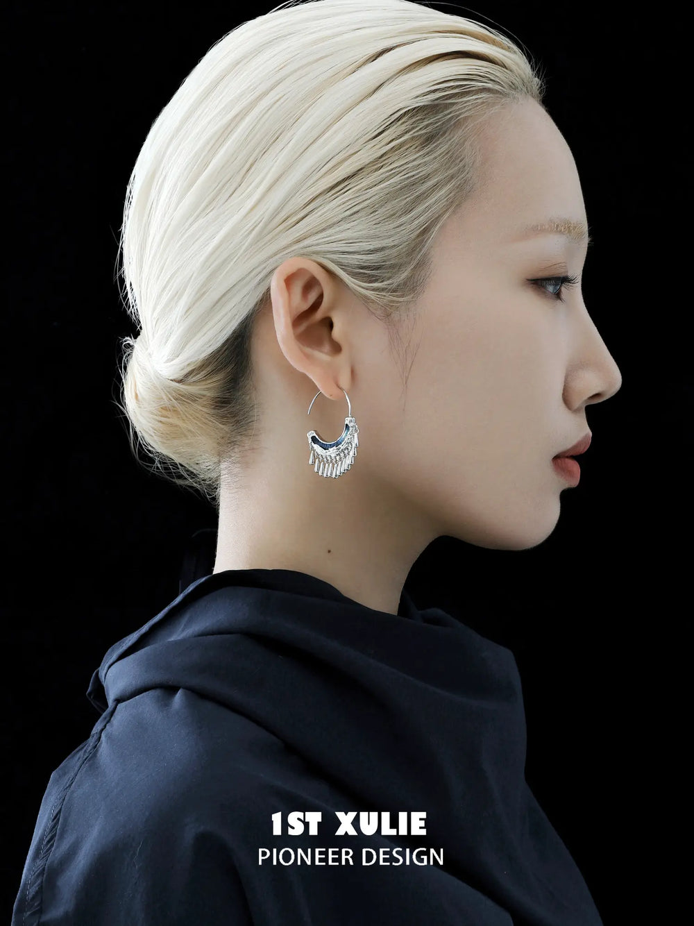 1ST XULIE Jewelry "MIAO" Ethnic Tassel Hoop Dangle Earrings in Platinum Plated - Angle 1