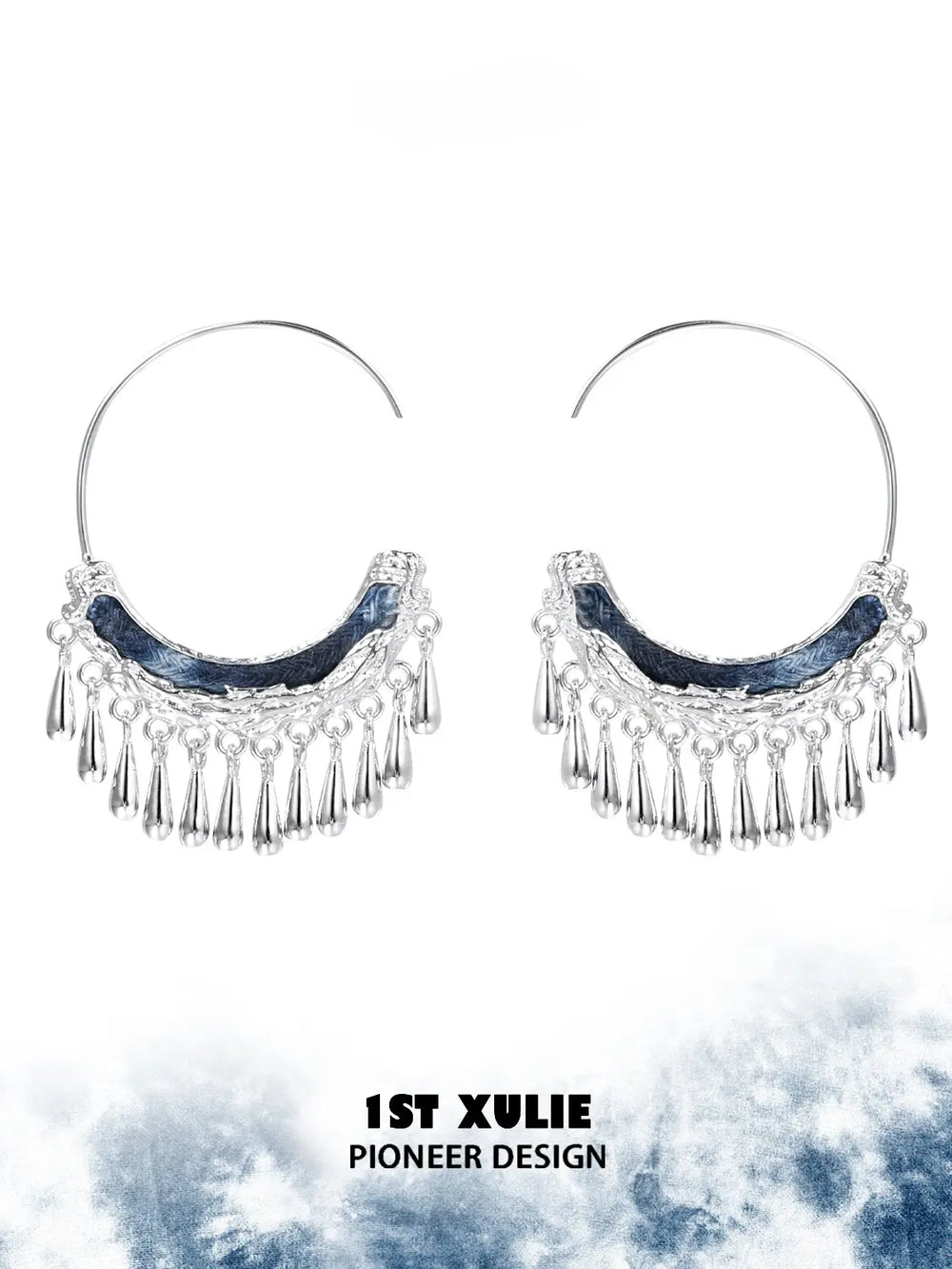 1ST XULIE Jewelry "MIAO" Ethnic Tassel Hoop Dangle Earrings in Platinum Plated - Lifestyle Shot