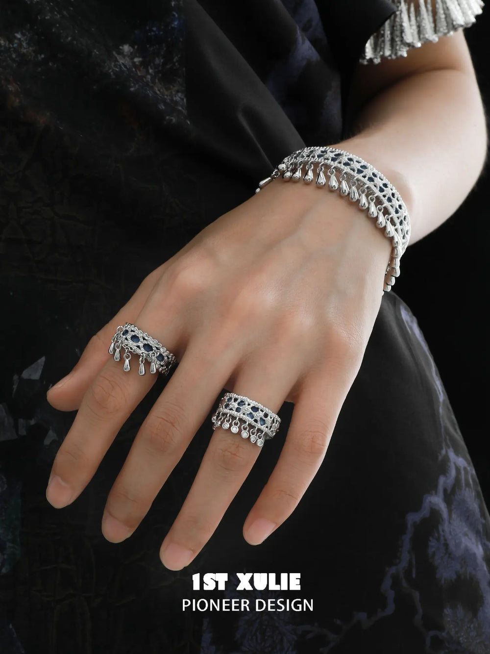 1ST XULIE Jewelry "MIAO" Ethnic Tie-Dye Tassel Bangle in Platinum Plated - Product View