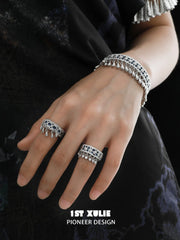 1ST XULIE Jewelry "MIAO" Ethnic Tie-Dye Tassel Bangle in Platinum Plated - Product View