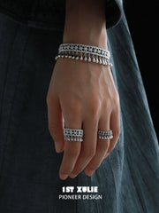 1ST XULIE Jewelry "MIAO" Ethnic Tie-Dye Tassel Bangle in Platinum Plated - Lifestyle Shot