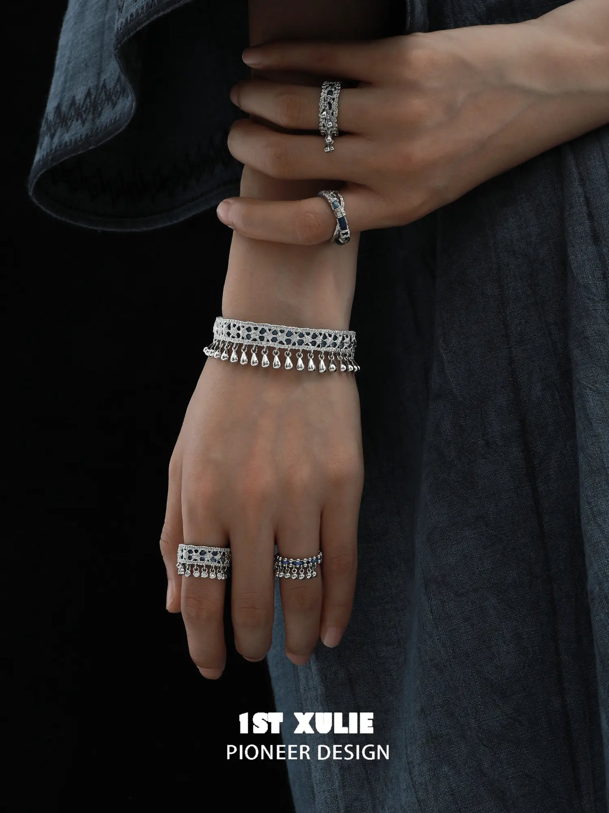 1ST XULIE Jewelry "MIAO" Ethnic Tie-Dye Tassel Bangle in Platinum Plated - Product View