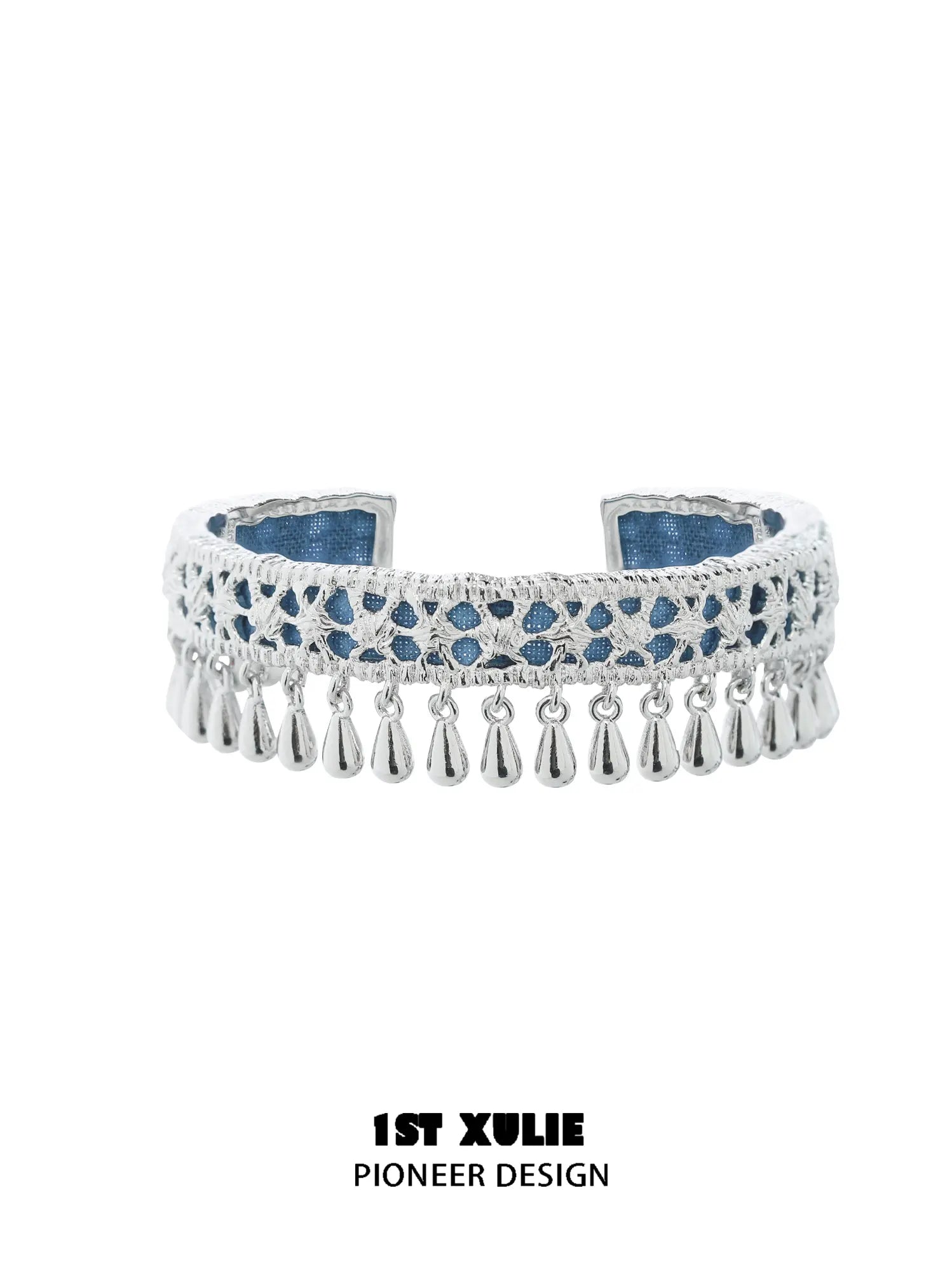 1ST XULIE Jewelry "MIAO" Ethnic Tie-Dye Tassel Bangle in Platinum Plated - On Model