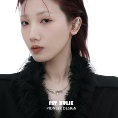 1ST XULIE "Lucifer White" 18K Gold Plated Feather Dangle Threader Earrings - On Model